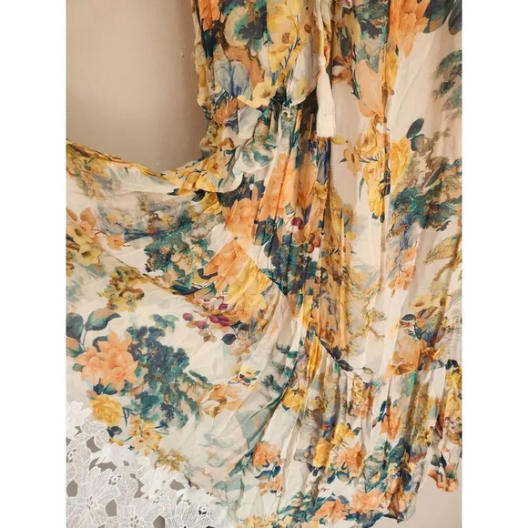 NWT By Anthropologie V-Neck Ruffle Lace Slip Dress Sz 6P Petite Ivory 9D410 - Picture 9 of 14